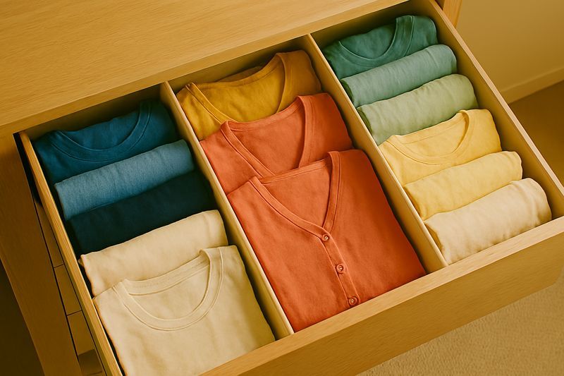 立てて収納された服